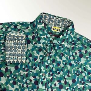 Robert Graham Men's L Green Geo Circle‎ Print Flip Cuff Long Sleeve Button Down